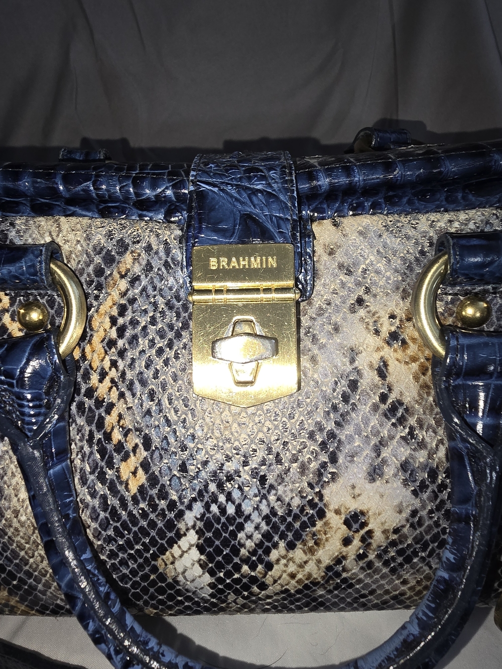 Brahmin Navy Snake-Embossed Leather Satchel - Picture 2 of 9
